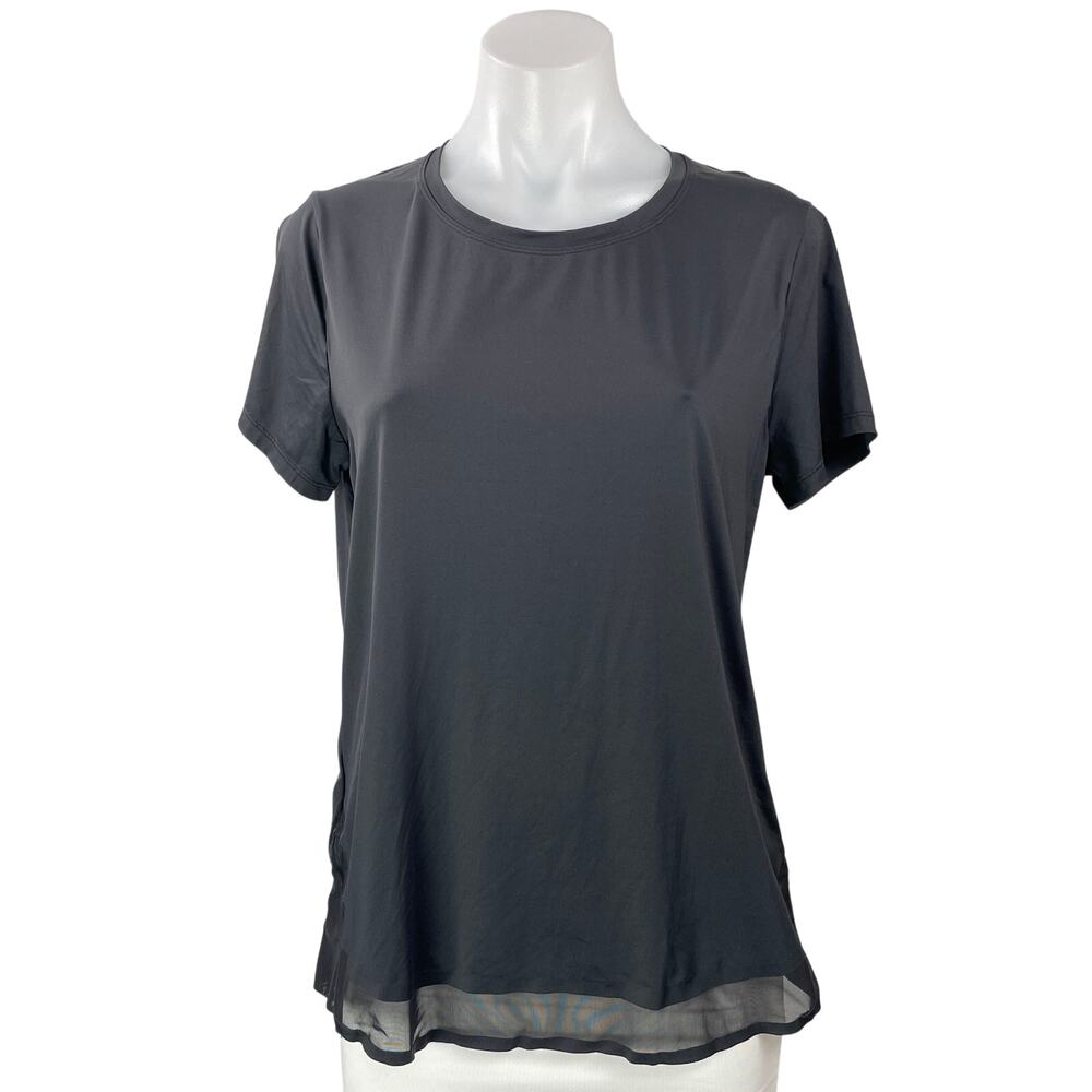Athleta Women's Black Mesh Short Sleeve Yoga Athletic T Shirt Tee Top Size M